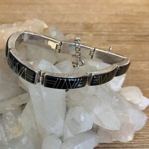 Sterling black Onxy bar Black and Silver Bracelet